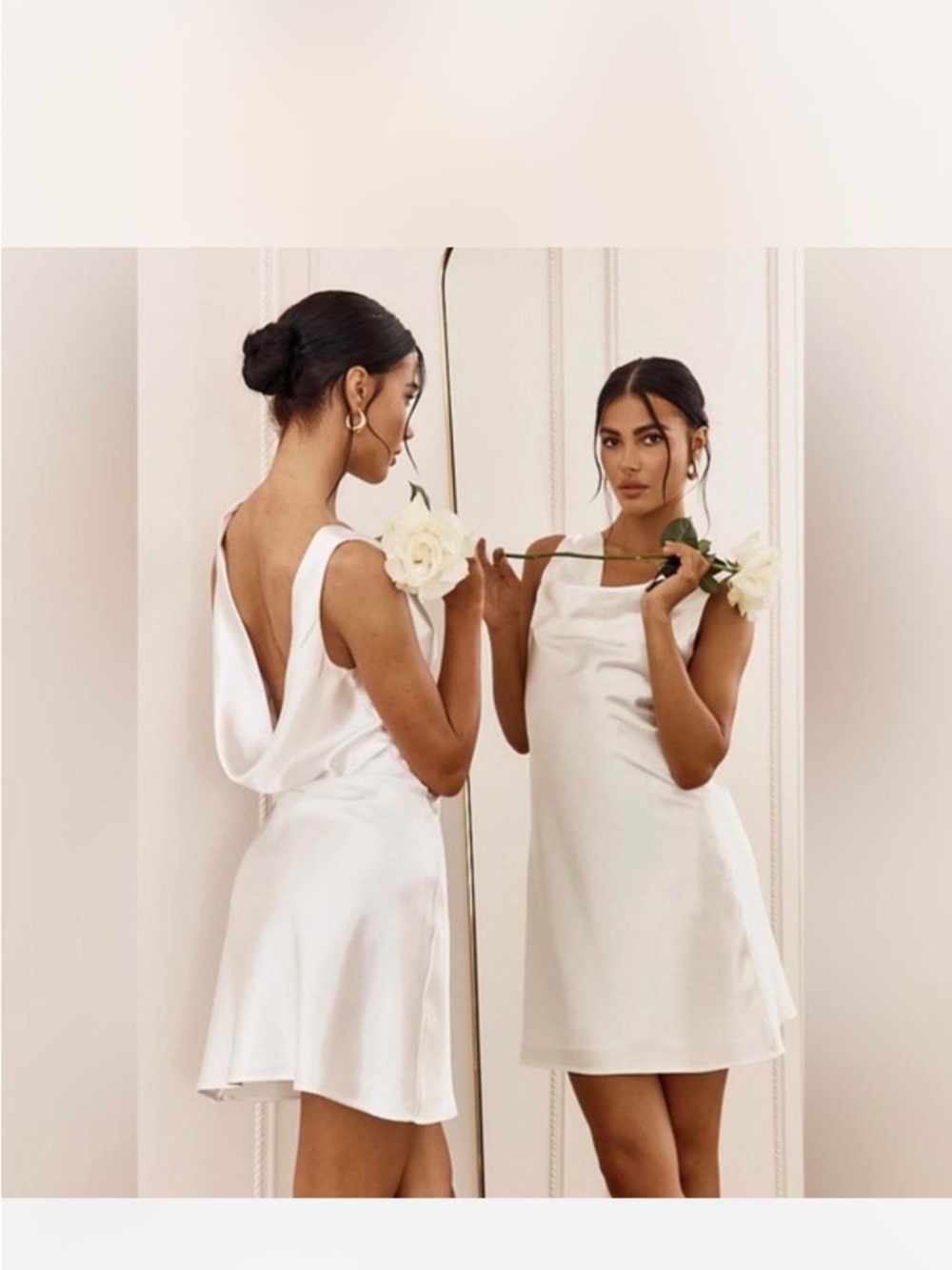Selfie Leslie White Satin Cowl-Back Mini Dress